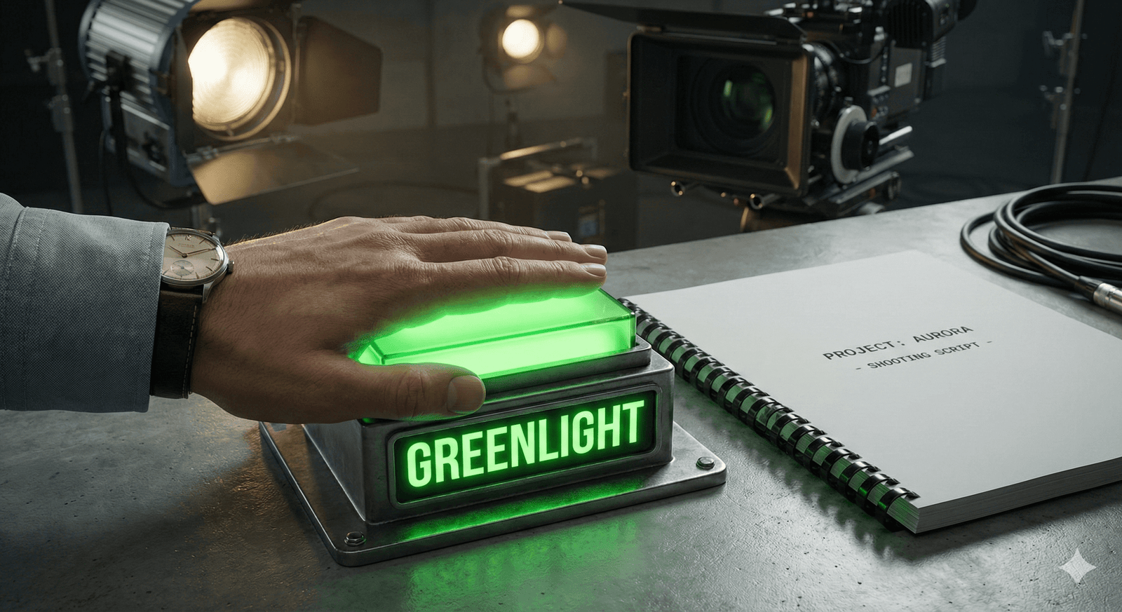 Hand pressing a Greenlight button